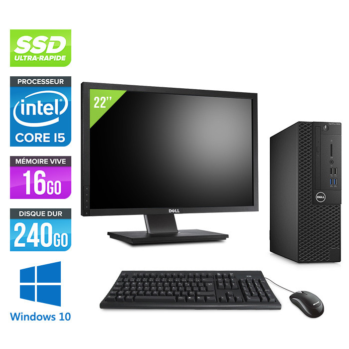 Pc de bureau Dell 3050 SFF - Intel Core i5 6500 - 16Go - 240Go SSD - W10 - Ecran 22