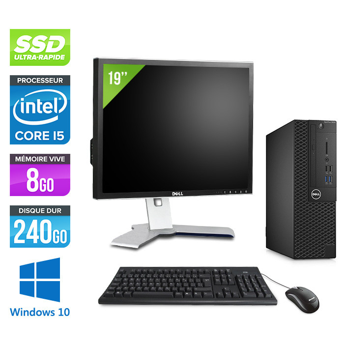 Pc de bureau Dell 3050 SFF - Intel Core i5 6500 - 8Go - 240Go SSD - W10 - Ecran 19