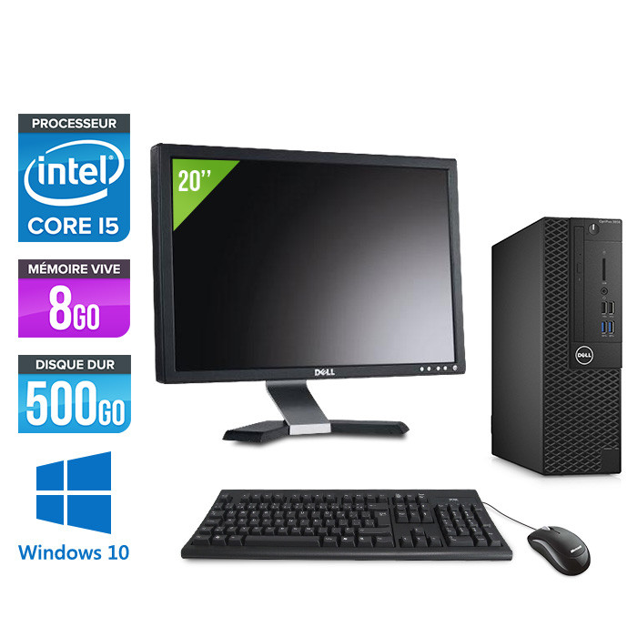 Pc de bureau Dell 3050 SFF - Intel Core i5 6500 - 8Go - 500Go HDD - W10 - Ecran 20