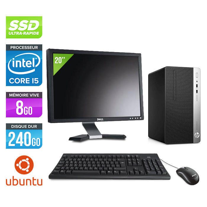 Pc de bureau reconditionné - HP ProDesk 400 G5 Tour - i5 - 8Go - 240Go SSD - Linux - Ecran 22