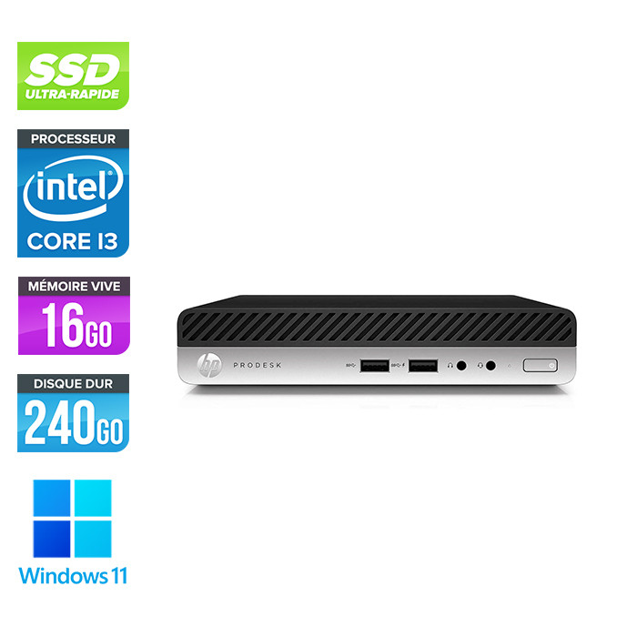 Mini Pc bureau reconditionné - HP ProDesk 400 G5 USDT - i3 - 16Go - 240Go SSD - Windows 11