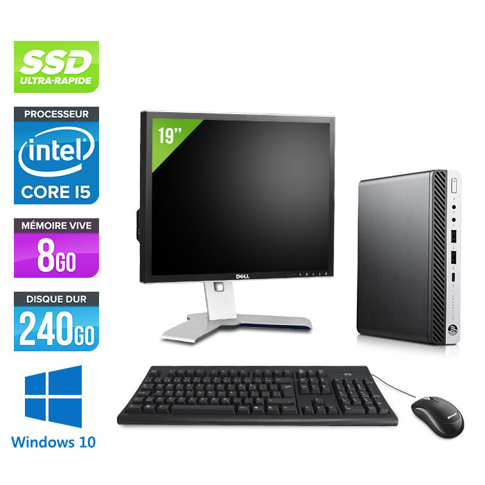 HP ProDesk 600 G3 Mini - Ecran 19 - i5-6500 - 8Go DDR4 - 240Go SSD - Windows 10