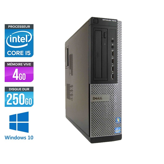 Pc bureau reconditionné - Dell Optiplex 7010 DT - Core i5 - 4Go - 250Go HDD - Windows 10