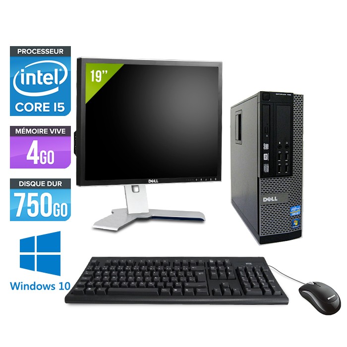 Dell Optiplex 7010 SFF + Ecran 19'' - Core i5 - 4Go - 750Go - Windows 10