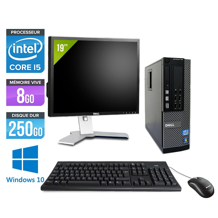 Dell Optiplex 7010 SFF + Ecran 19'' - Core i5 - 8Go - 250Go - Windows 10