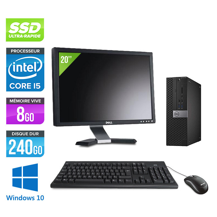 Dell Optiplex 5040 SFF + Ecran 20'' - i5 - 8Go - 240Go SSD - Windows 10