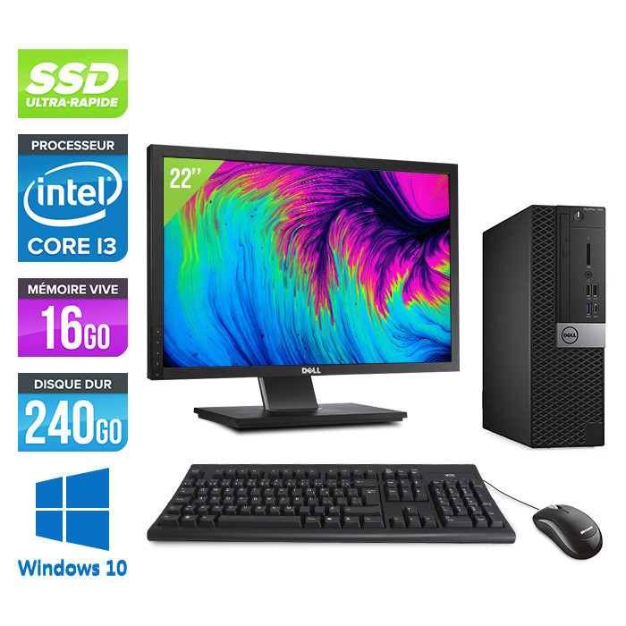 Pack PC de Bureau reconditionné Dell Optiplex 7050 SFF + Écran 22 - i3 -  16Go - SSD 240Go - windows 10 - Trade Discount