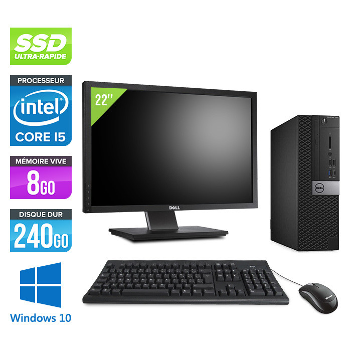 Dell Optiplex 7050 SFF - i5 - 8Go - 240Go SSD - Win 10 - ecran 22