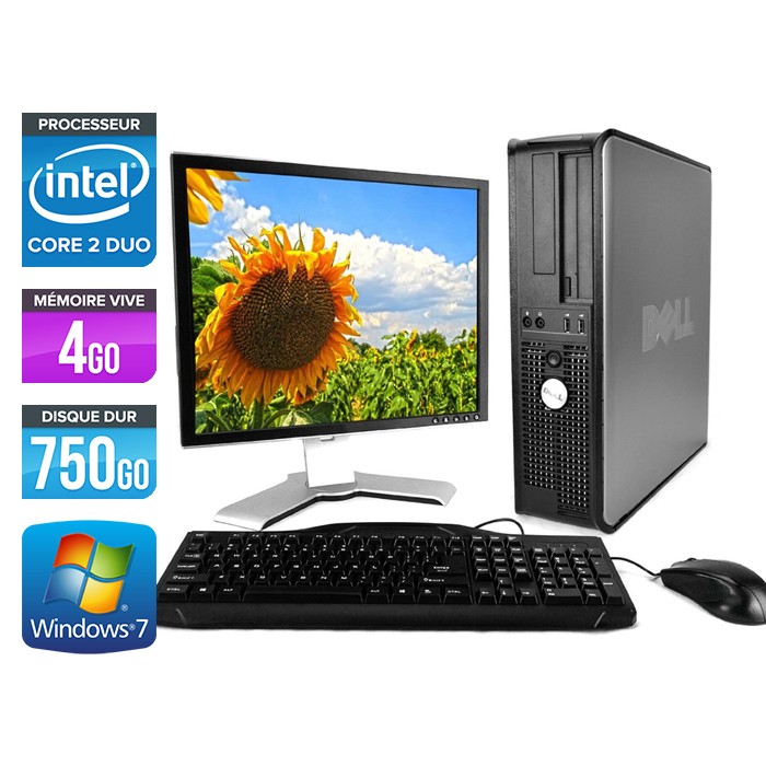 Dell Optiplex 780 Desktop - Core 2 Duo E7500 - 750Go - Ecran 17 pouces