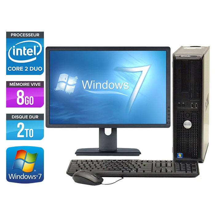 Dell Optiplex 780 Desktop - Core 2 Duo E7500 - 8Go - 2To - Ecran 20 pouces
