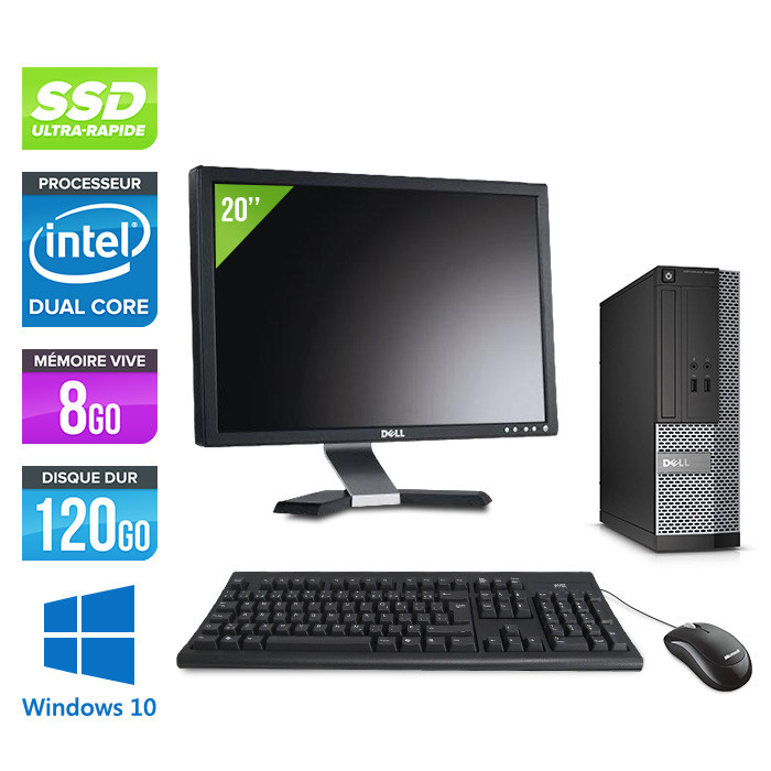 Pack avec pc de bureau Dell Optiplex 3020 SFF + écran 20" - G3220 - 4Go - 120Go SSD - W10