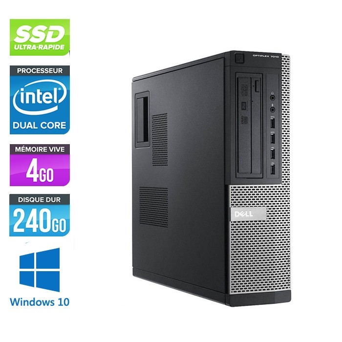 Pc bureau reconditionné - Dell Optiplex 7010 DT - Pentium G645 - 4Go - 240Go SSD - Windows 10