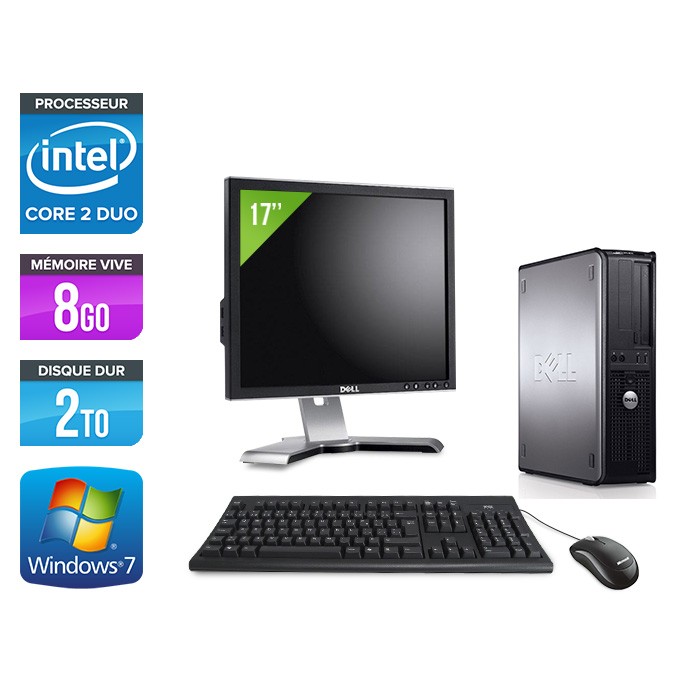 Dell Optiplex 780 Desktop - Core 2 Duo E7500 - 8Go - 2To - Ecran 17 pouces