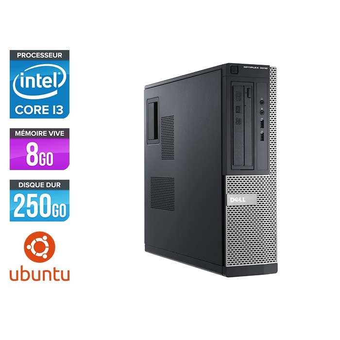 Pc de bureau reconditionné - Dell Optiplex 3010 DT - i3 - 8Go - 250Go HDD - Ubuntu / Linux