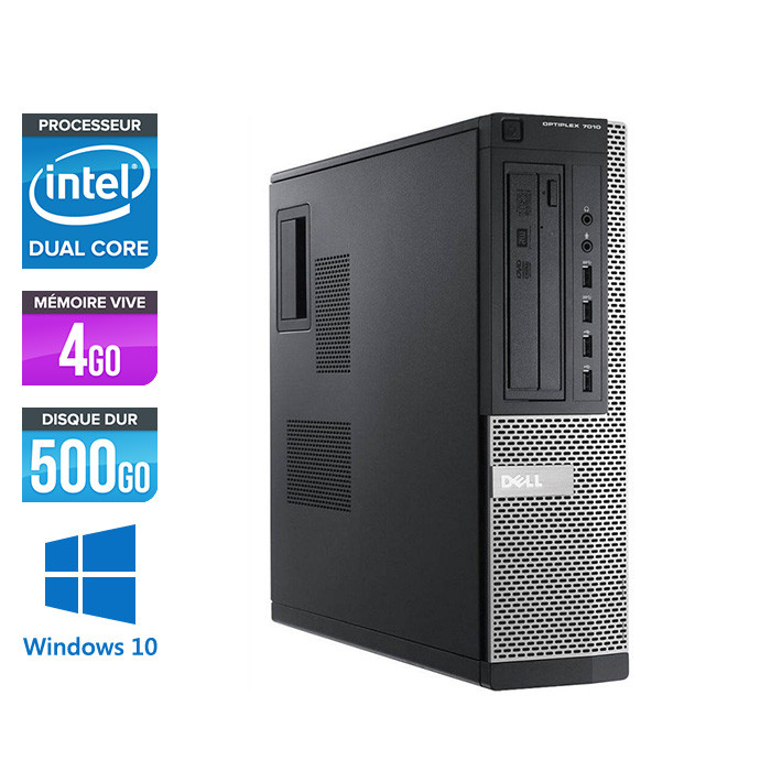 Pc bureau reconditionné - Dell Optiplex 7010 DT - Pentium G2030 - 4Go - 500Go HDD - Windows 10