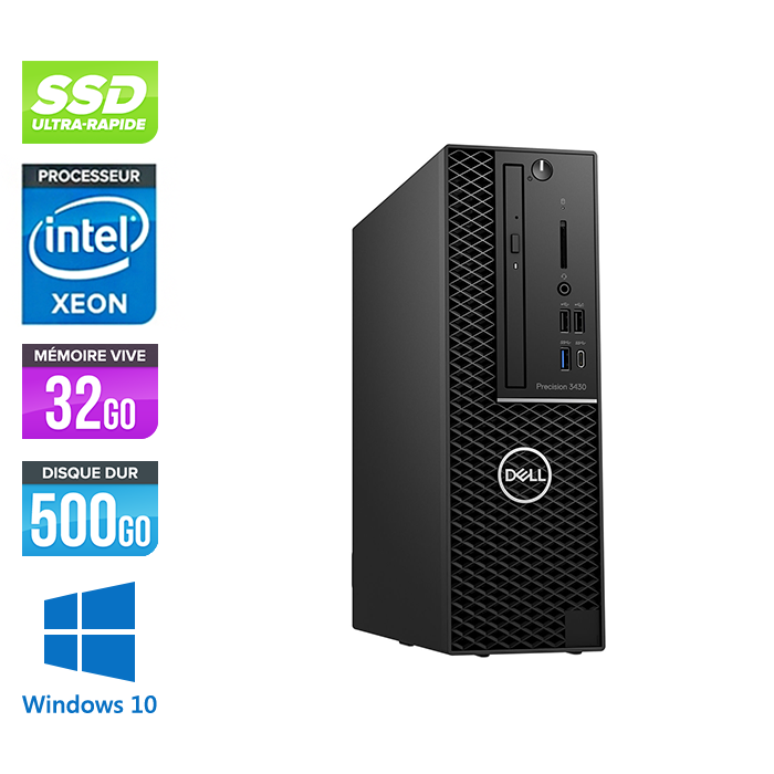 Workstation bureau reconditionnée - Dell Precision 3430 SFF - Intel Xeon E-2146G - 32Go - 500Go SSD - W10