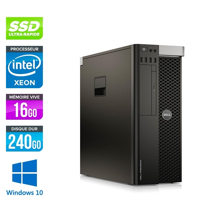 Dell T5610 - Xeon 2650 V2- 16Go - 240Go SSD + 320Go - Quadro K2000 - W10