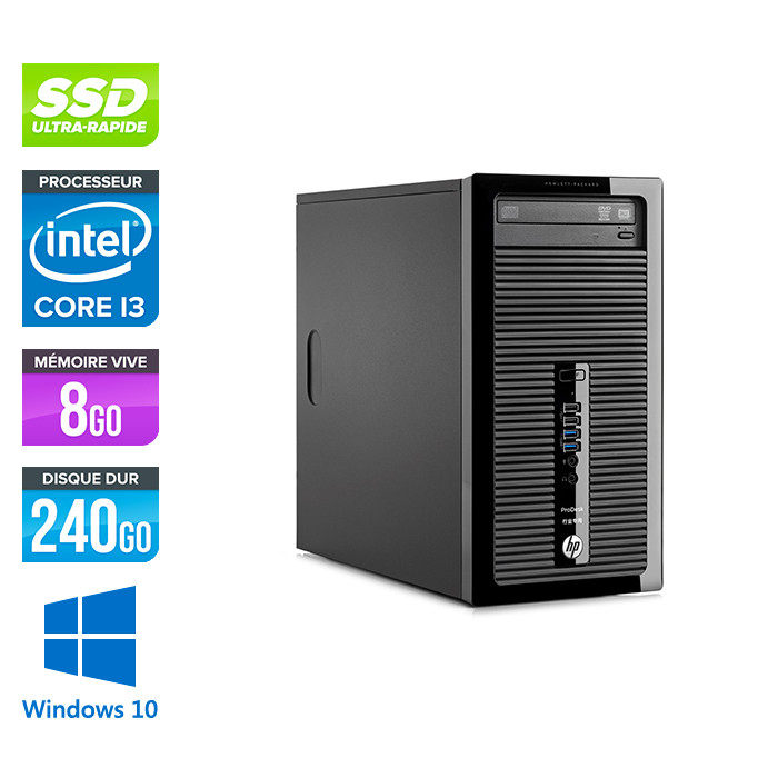 HP ProDesk 400 G2 Tour - reconditionné - i3 - 8Go DDR3 - 240Go - SSD - Windows 10
