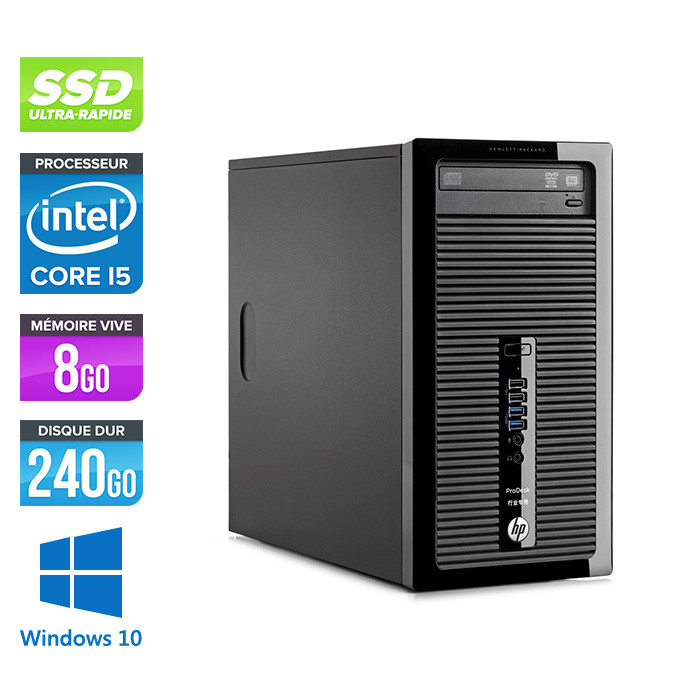 HP ProDesk 400 G2 Tour - reconditionné - i5 - 8Go DDR3 - 240Go SSD - Windows 10
