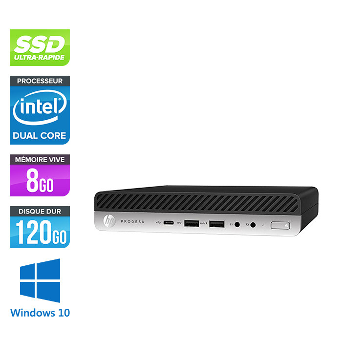 HP ProDesk 600 G4 Mini - Gold G5400T - 8Go DDR4 - 120Go SSD - Windows 10