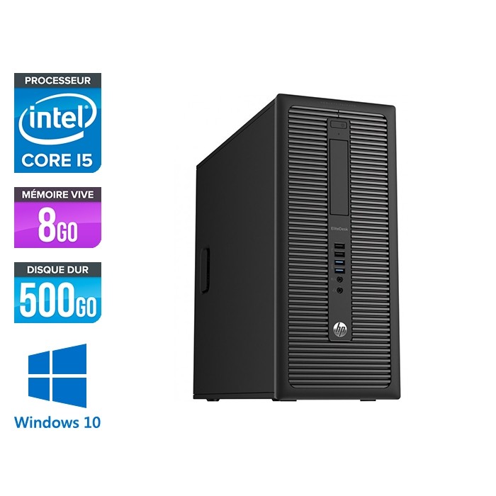 Pc de bureau reconditionné - HP EliteDesk 800 G1 Tour - i5 - 8Go - 500Go HDD - Windows 10