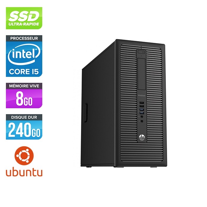 Ordinateur de bureau reconditionné - HP EliteDesk 800 G1 Tour - i5 - 8Go - 240Go SSD - Linux
