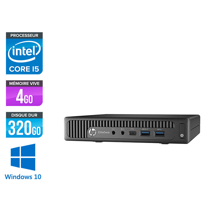 Pc de bureau HP EliteDesk 800 G2 USDT reconditionné - i5 - 4Go DDR4 - 240Go SSD - Windows 10