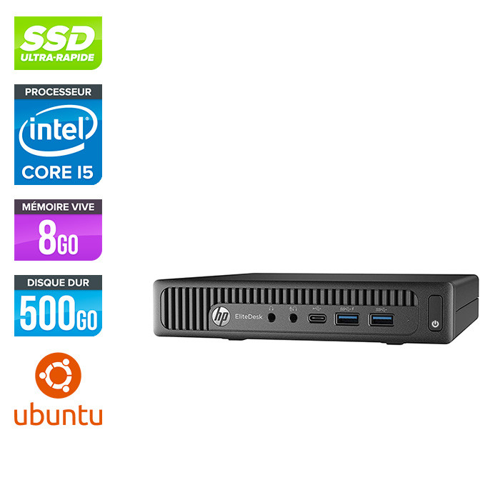 Pc de bureau HP EliteDesk 800 G2 USDT reconditionné - i5 - 8Go DDR4 - 500Go SSD - Linux