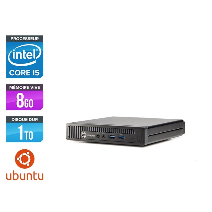 Ordinateur de bureau - HP EliteDesk 800 G1 DMreconditionné - i5 - 8Go - 1 To HDD - Ubuntu / Linux