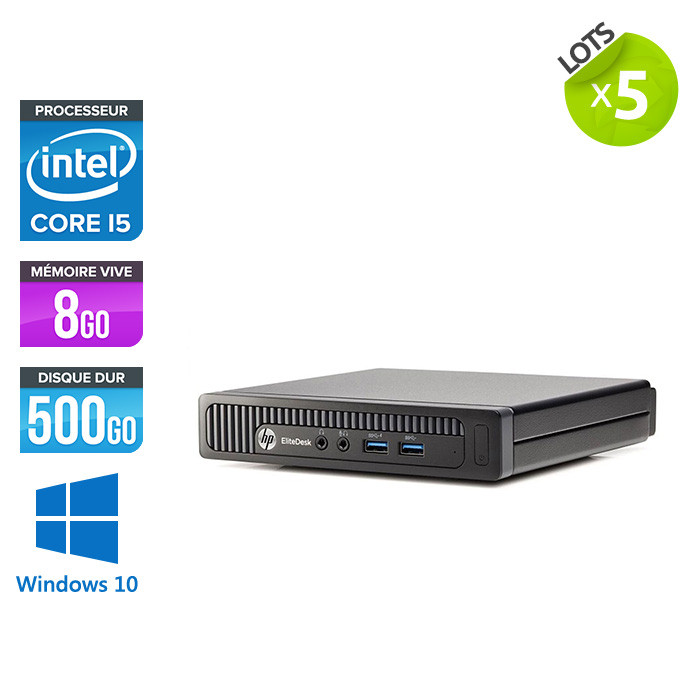 Ordinateur de bureau - HP EliteDesk 800 G1 DMreconditionné - i5 - 8Go - 500Go HDD - Windows 10 - Lot de 5 