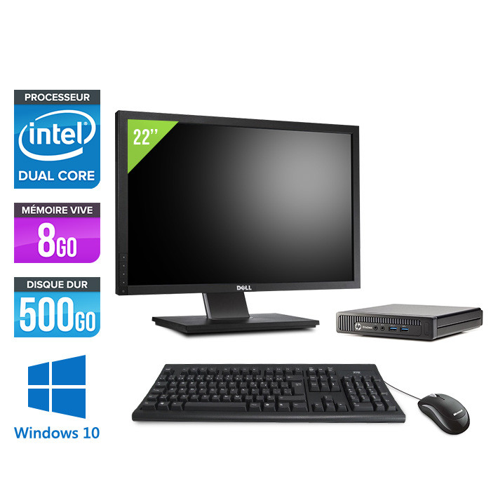 HP EliteDesk 800 G1 DM - Pentium - 8Go - 500Go HDD - Windows 10 - Ecran22