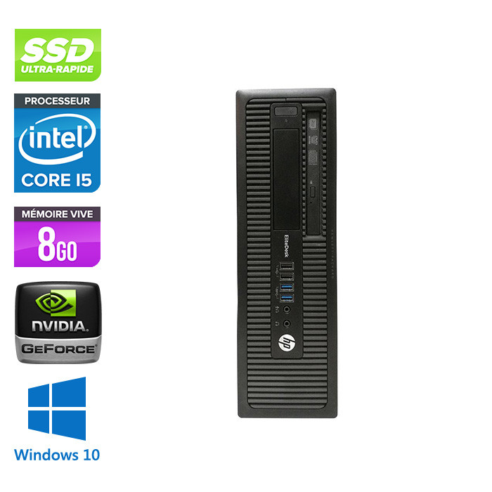 Ordinateur de bureau - HP EliteDesk 800 G1 SFF Gamer  reconditionné - i5 - 8Go - 240Go SSD - GT 1030 - Windows 10