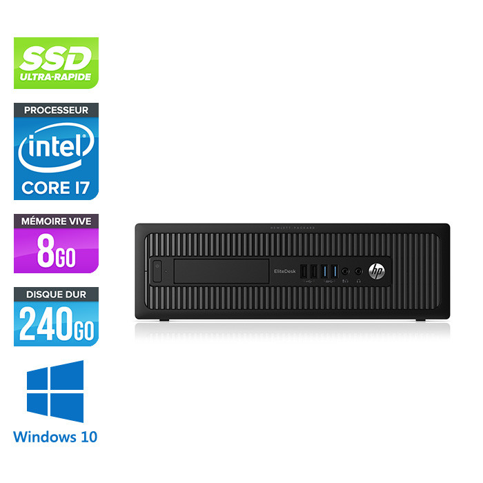 Ordinateur de bureau - HP EliteDesk 800 G1 SFF reconditionné - i7 - 8Go - 240Go SSD - Windows 10