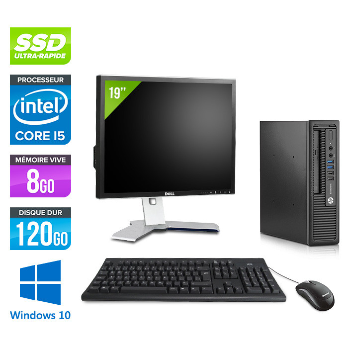 Ordinateur de bureau - HP EliteDesk 800 G1 USDT reconditionné - i5 - 8Go - 120Go SSD - Windows 10 - Ecran 19