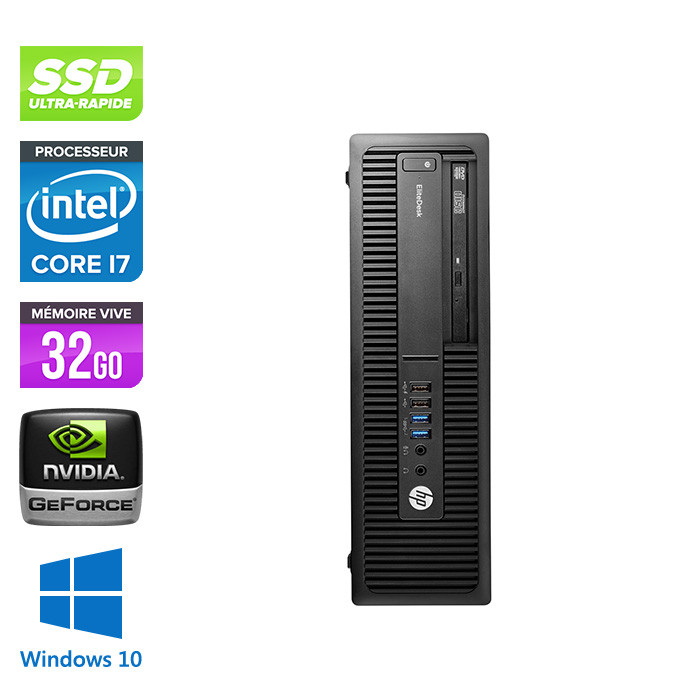 Pc bureau professionnel - HP EliteDesk 800 G2 SFF - i7 - 32 Go DDR4 - SSD 240 Go - Nvidia GeForce GT1030 - Windows 10