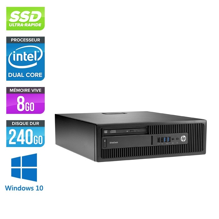Pc de bureau HP EliteDesk 800 G2 SFF reconditionné - G440T - 8Go DDR4 - 240Go SSD - Windows 10