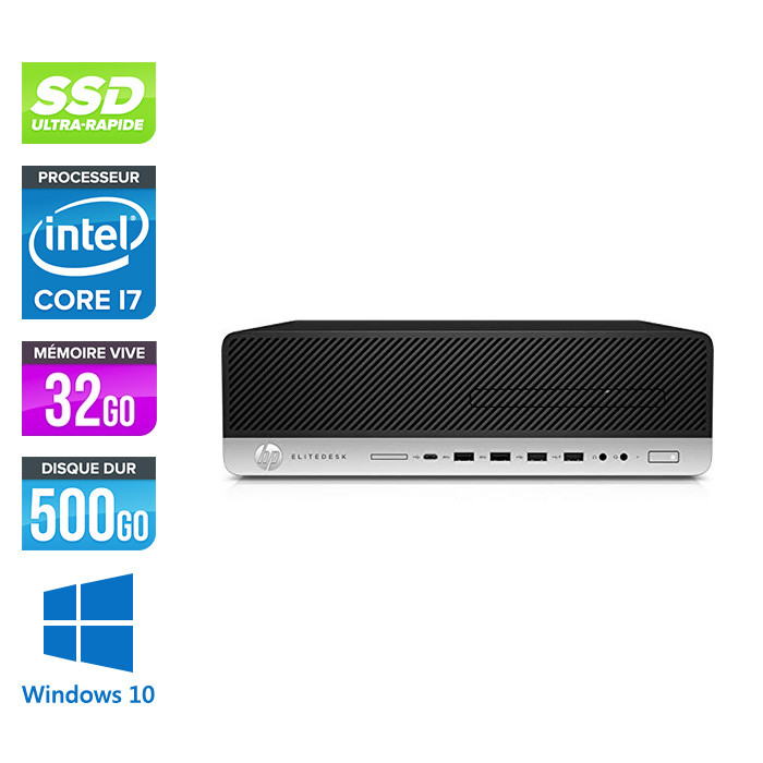 Pc de bureau HP EliteDesk 800 G4 SFF reconditionné - i7 - 32Go DDR4 - 500Go SSD - Windows 10