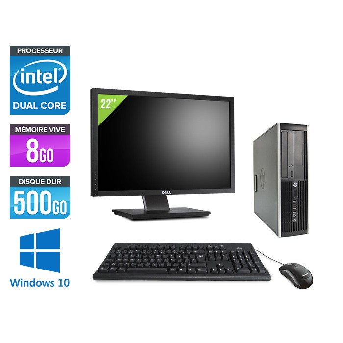 HP Elite 8200 SFF + Ecran 22" - Intel G840 - 8Go - 500Go - Windows 10