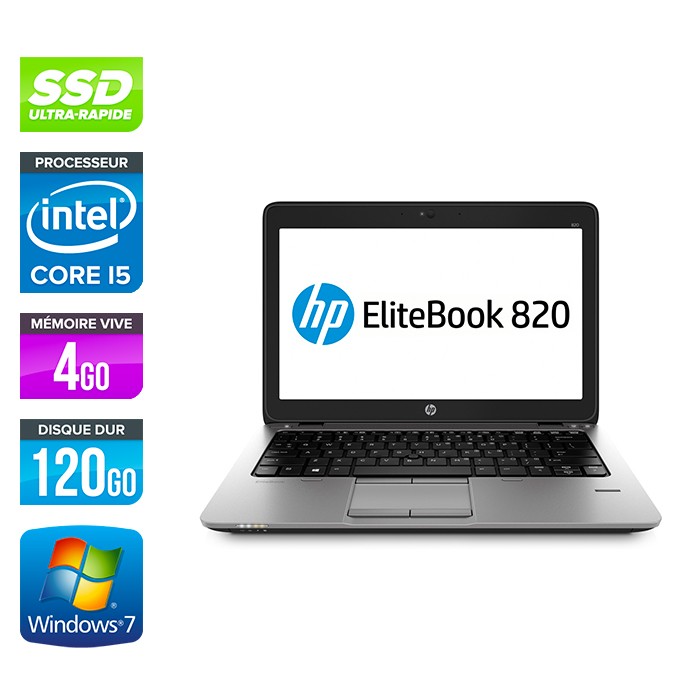 HP Elitebook 820 - i5 4300U - 4Go - 120 Go SSD  - Windows 7