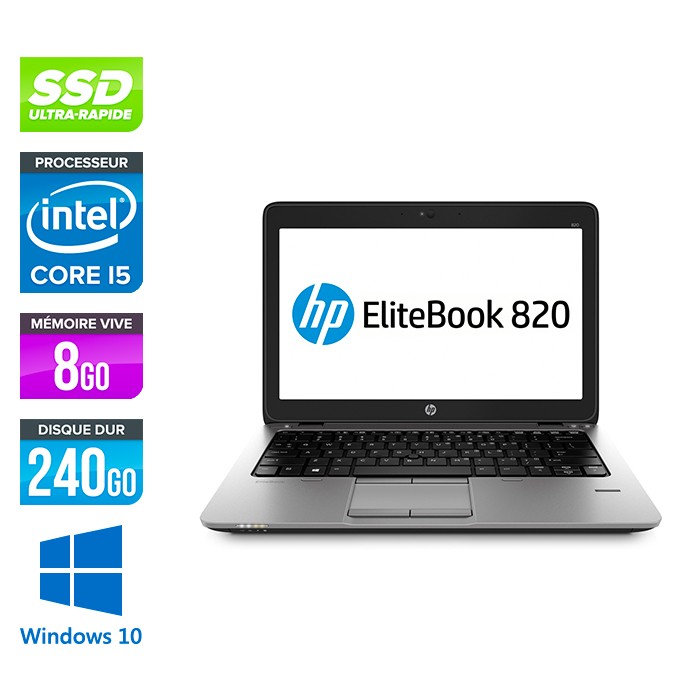 HP Elitebook 820 - i5 4300U - 8Go - 240 Go SSD  - Windows 10