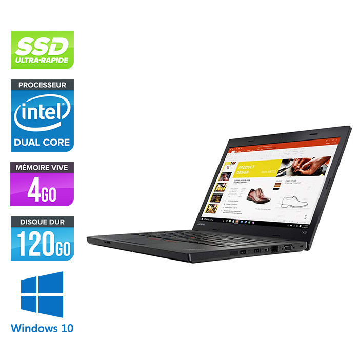 Ordinateur portable reconditionné - Lenovo ThinkPad L470 - Celeron - 4Go - SSD 120Go - Windows 10
