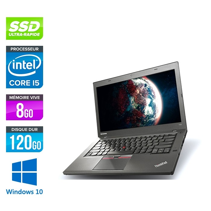 Lenovo ThinkPad T450 - i5 5300U - 8Go - SSD 120Go - Windows 10