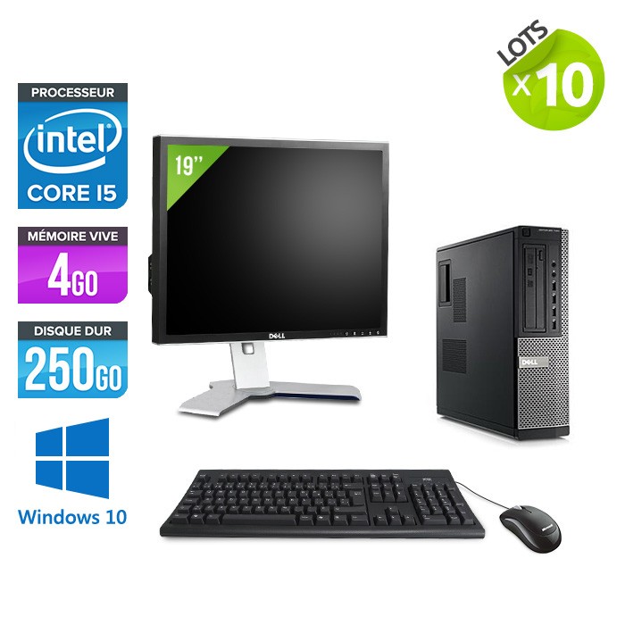 Lot de 10 Dell Optiplex 790 Desktop + Ecran 19'' - i5 - 4Go - 250Go HDD - Windows 10 Professionnel