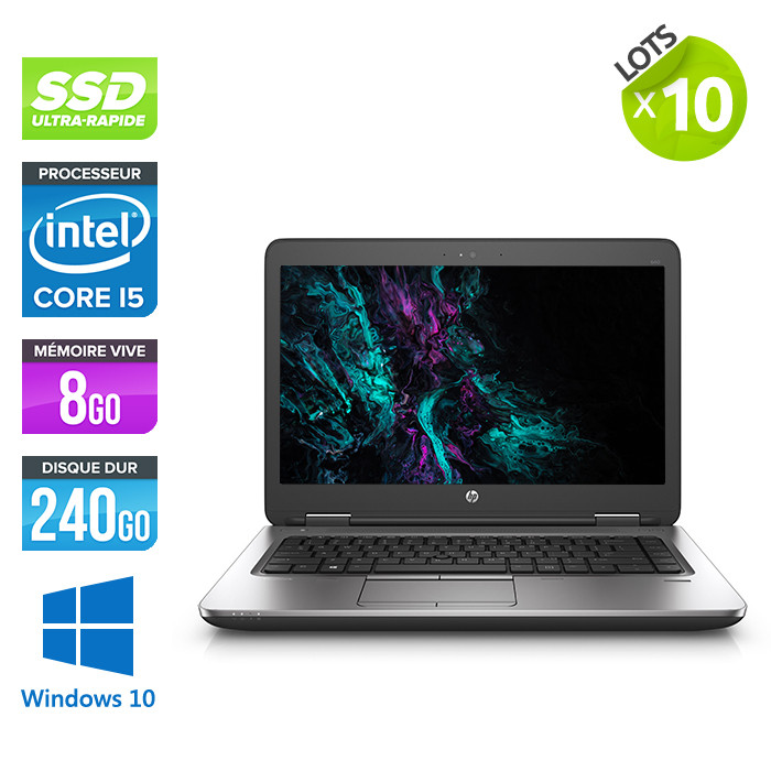 Lot de 10 Pc portable reconditionnés - HP ProBook 640 G2 - i5 6200U - 8Go - SSD 240Go - 14'' HD - Webcam - Windows 10