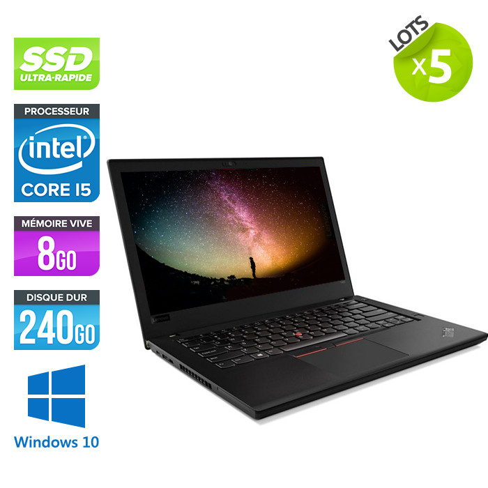 Lot de 5 PC portable reconditionnés - Lenovo ThinkPad L480 - Intel Core i5 7300U - 8Go de RAM - 240Go SSD NVMe - W10