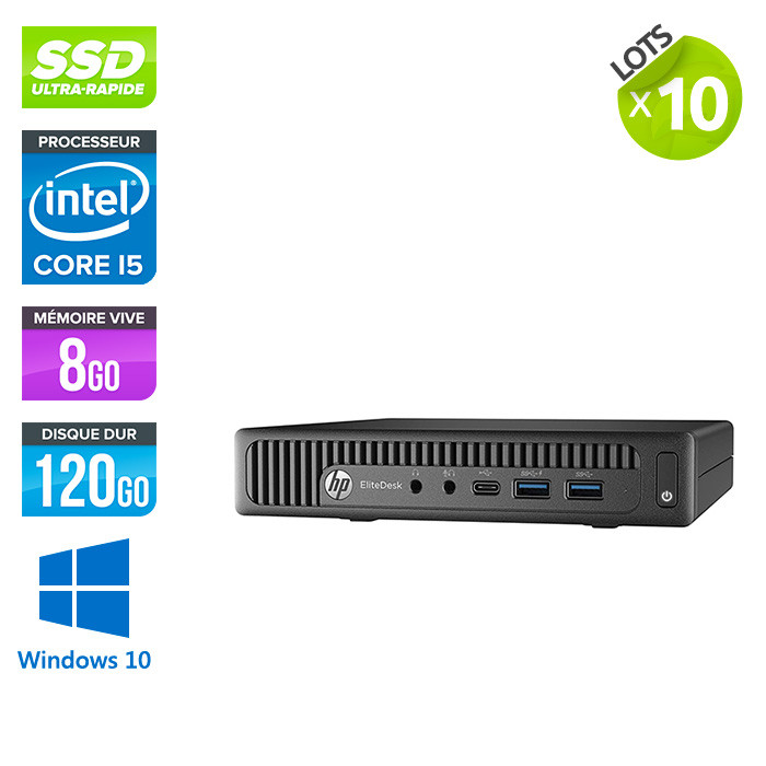 Lot de 10 Pc de bureau HP EliteDesk 800 G2 USDT reconditionné - i5 - 8Go DDR4 - 120Go SSD - Windows 10