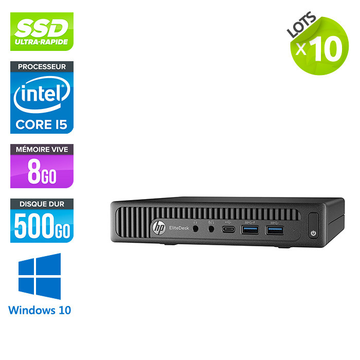 Lot de 10 Pc de bureau HP EliteDesk 800 G2 USDT reconditionné - i5 - 8Go DDR4 - 500Go SSD - Windows 10