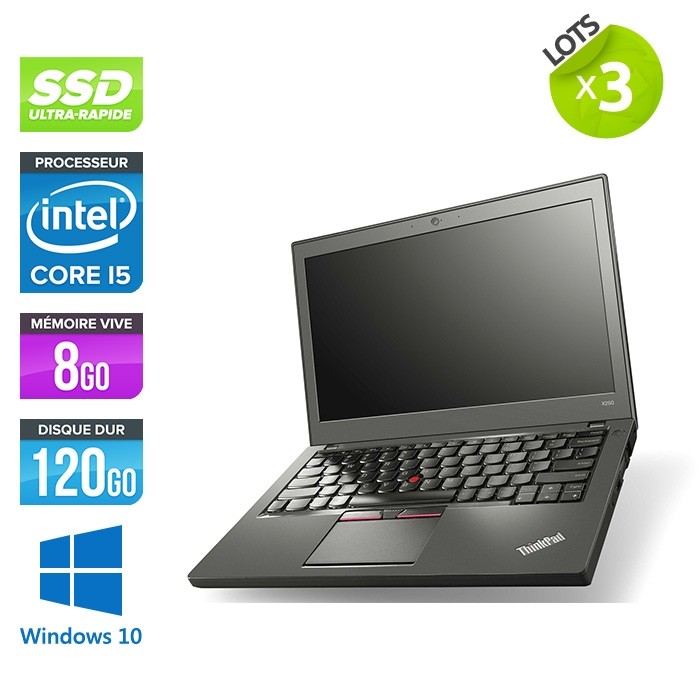 Lot 3 Lenovo ThinkPad X250 - i5 - 8 Go - 120 Go SSD - Windows 10