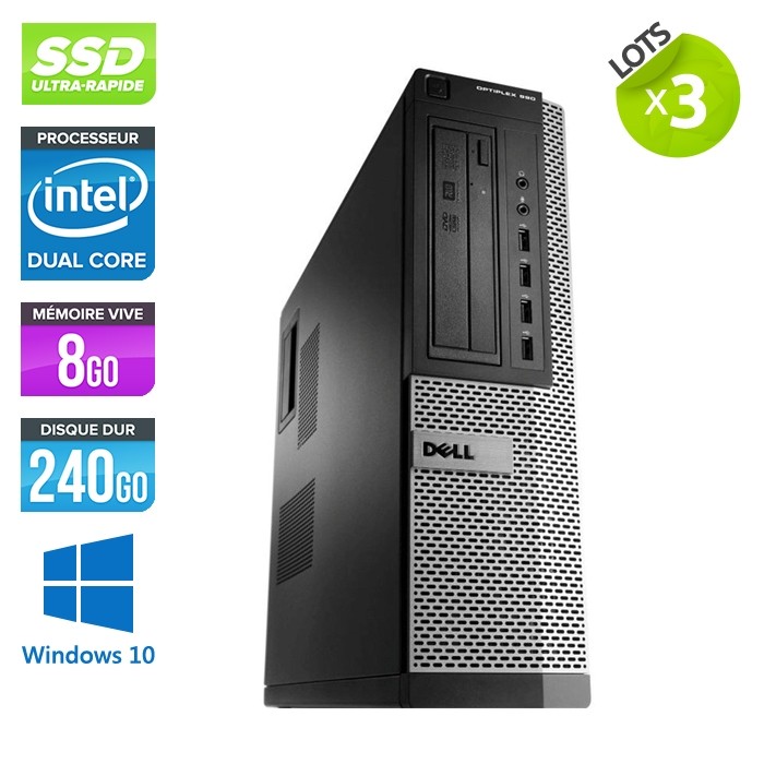 lot de 3 - Dell Optiplex 790 Desktop - Pentium - 8Go - 240Go SSD - Win 10