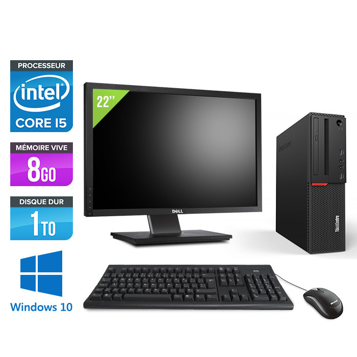 Pack Pc de bureau reconditionne Lenovo ThinkCentre M700 SFF - Intel core i5-6400 - 8Go RAM DDR4 - HDD 1To - Windows 10 Famille